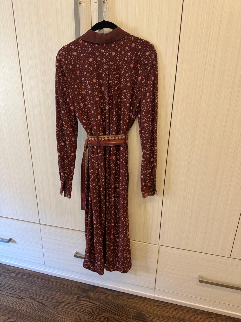 Sezane Long-Sleeve Button-Front Floral Shirt Dress with Belt - Picture 5 of 7